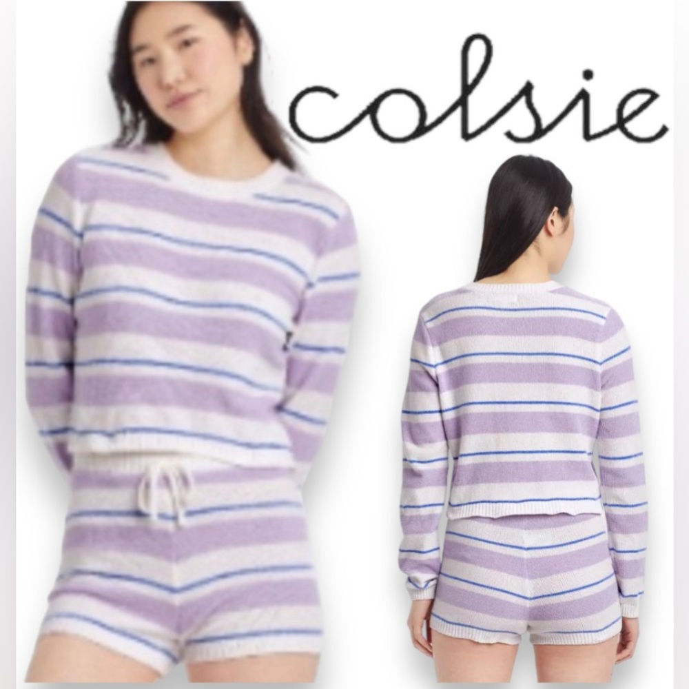 NWT Colsie Chenille Sweater in Lavender and White Stripe Sz L